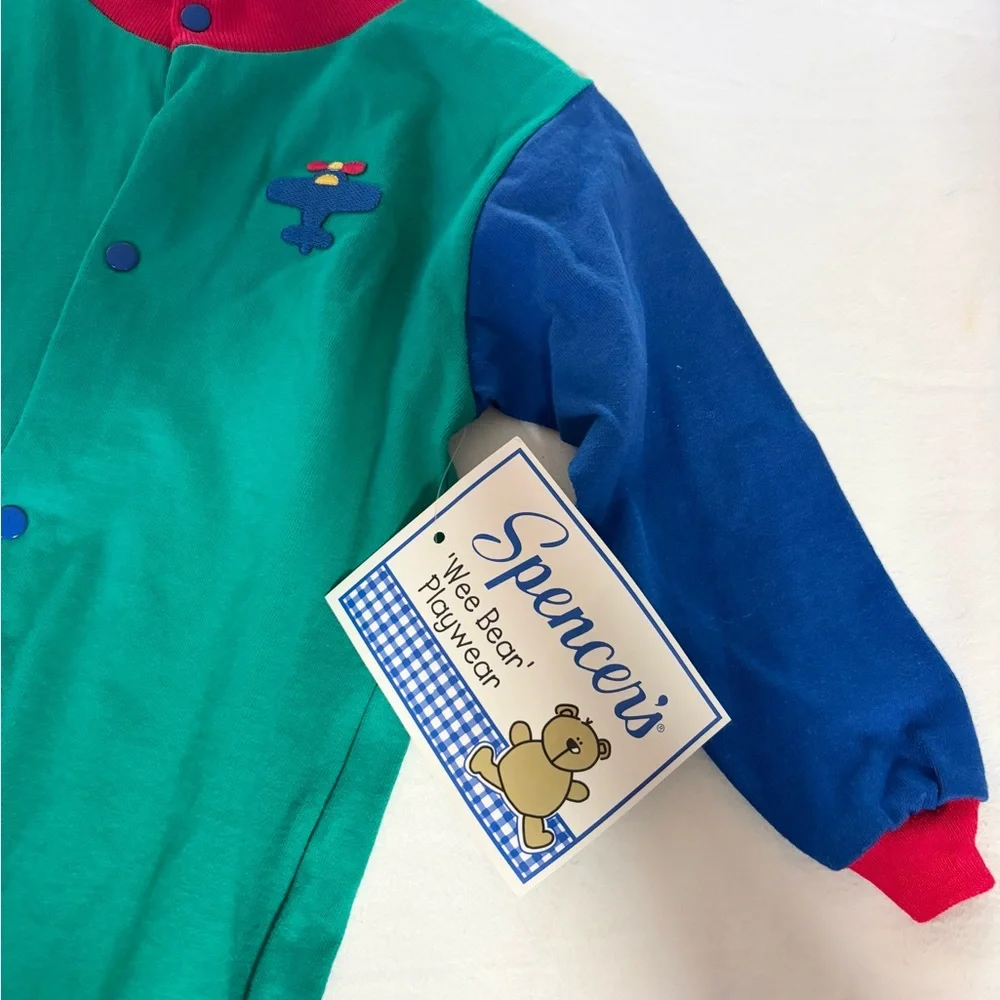 Spencer's Vintage made in USA Teal and Red Baby One piece NWT